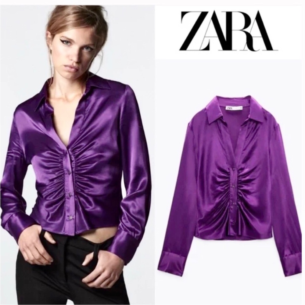 Zara Satin Shirt With Ruching